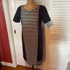 J CREW | navy cream stripe front midi dress 2